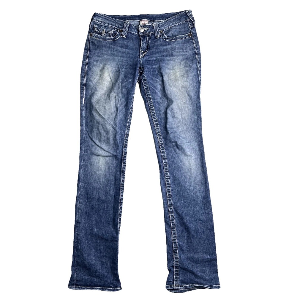 True Religion Women's Jeans 29 (32) Straight Stretch Denim Flap Pocket USA